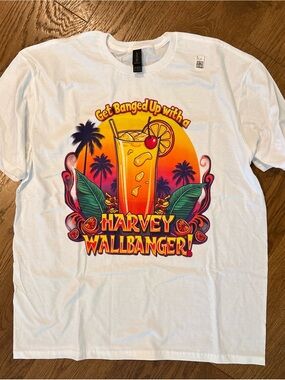 Harvey Wallbanger Graphic Tee - White with Sunset Orange Print